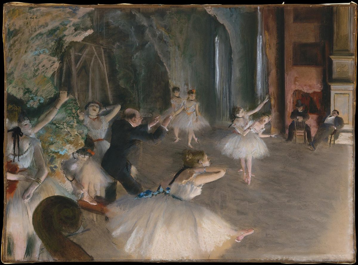 Painting by Edgar Degas: rehearsal of a ballet on stage - Impressionism