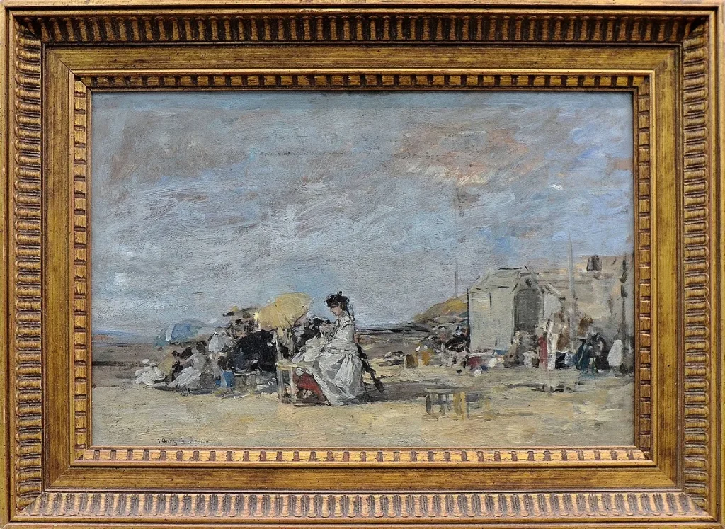 Il dipinto «Dama in bianco sulla spiaggia di Trouville» di Eugène Boudin