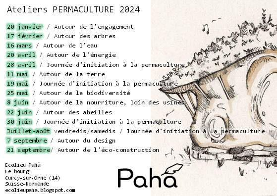 Ateliers Permaculture Ecolieu PAHA 2024 Du 20 janv au 21 sept 2024